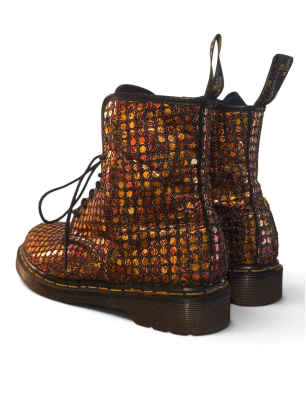 Dr. Martens Rare VTG 90s MIE Bronze Sequin Glitter Metallic Boots England 8 - Picture 9 of 17